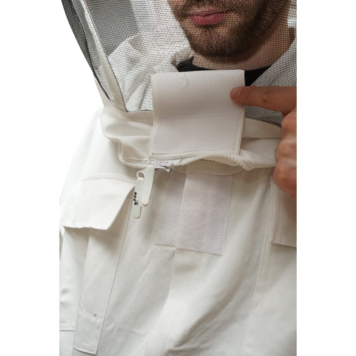 Bluza apicola alba cu masca de protectie tip gluga marimea L
